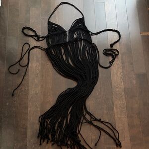 Black Fringe Halter Dress